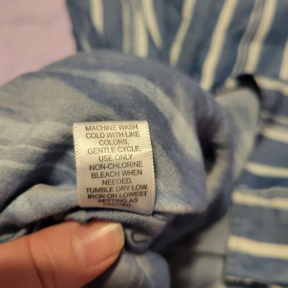 Appraisal Womens Blue Stripe Off Shoulder Shirt Flounce Bell Sleeve Imported Sm - Picture 8 of 8